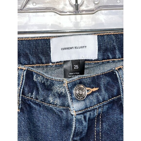 Current/Elliott Womens Distressed Blue Jeans With Red Plaid Patches Size 25 - Picture 4 of 10